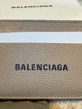 Balenciaga taupe leather wallet with black logo